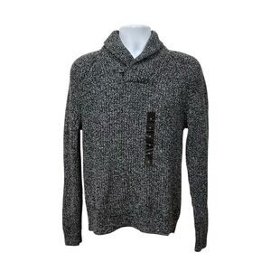 NWT BANANA REPUBLIC Men's Black and Gray Shawl Collar Button Pullover Marled Med
